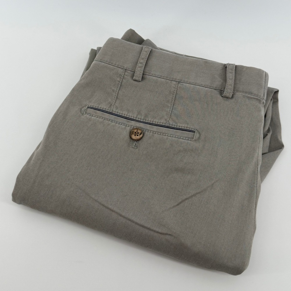 Hiltl Mens Flat Front Trousers Taupe Gray Chino Pants 35x29